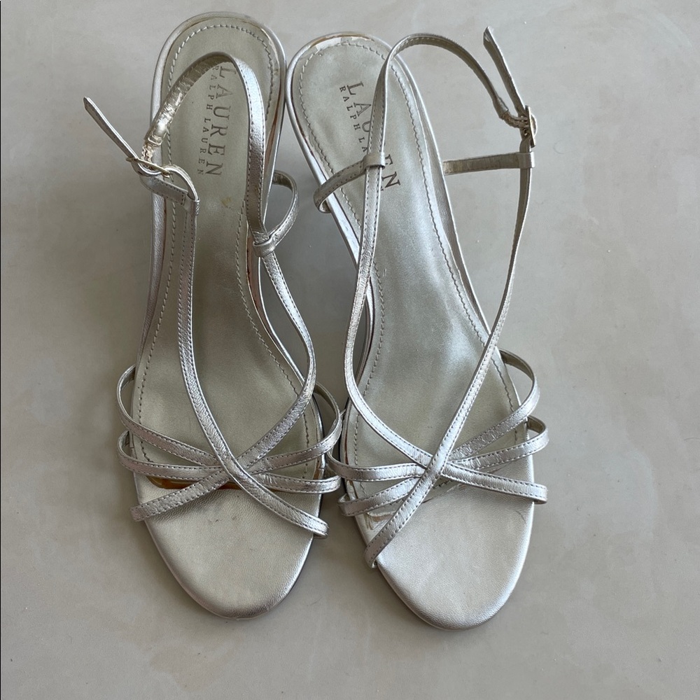 Lauren Ralph Lauren Women’s Gold Leather Strappy Heels-Size 8 1/2
